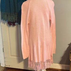 Lilly Pulitzer Light Pink Fringe Hem Tunic-Length Open Cardigan, Size L